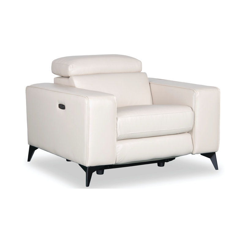 Fauteuil en cuir véritable de 38 po de large Marquesa, Cuir véritable gris