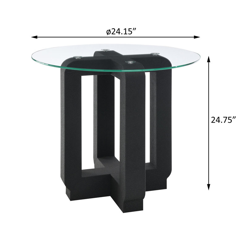 Chellsie Round Clear Glass Top Side End Table Black