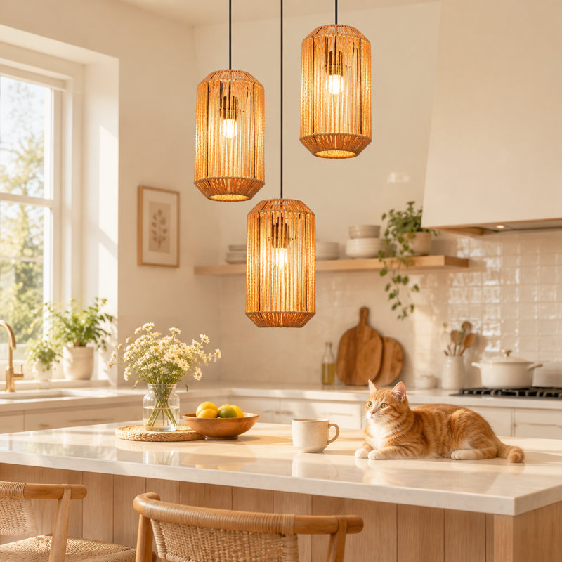 3 - Light Rattan Farmhouse Bohemian Pendant