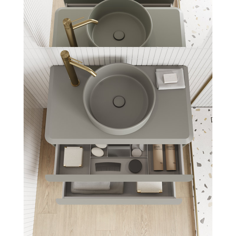 Ballston 33 " W Free Standing Wall Mounted 1 Single Vanity Bathroom Vanity With Top, Sand Matte, Matt Sand