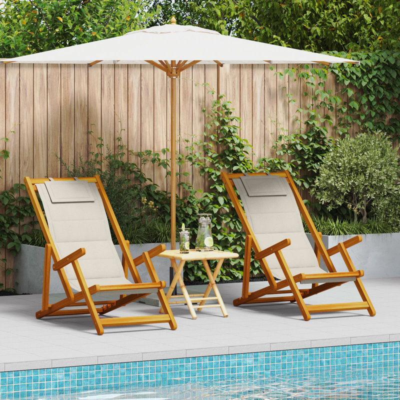 Chaise de plage vidaXL 2 pièces en bois d'acacia massif brun 61,5 x 123 x 82 cm, Gris clair