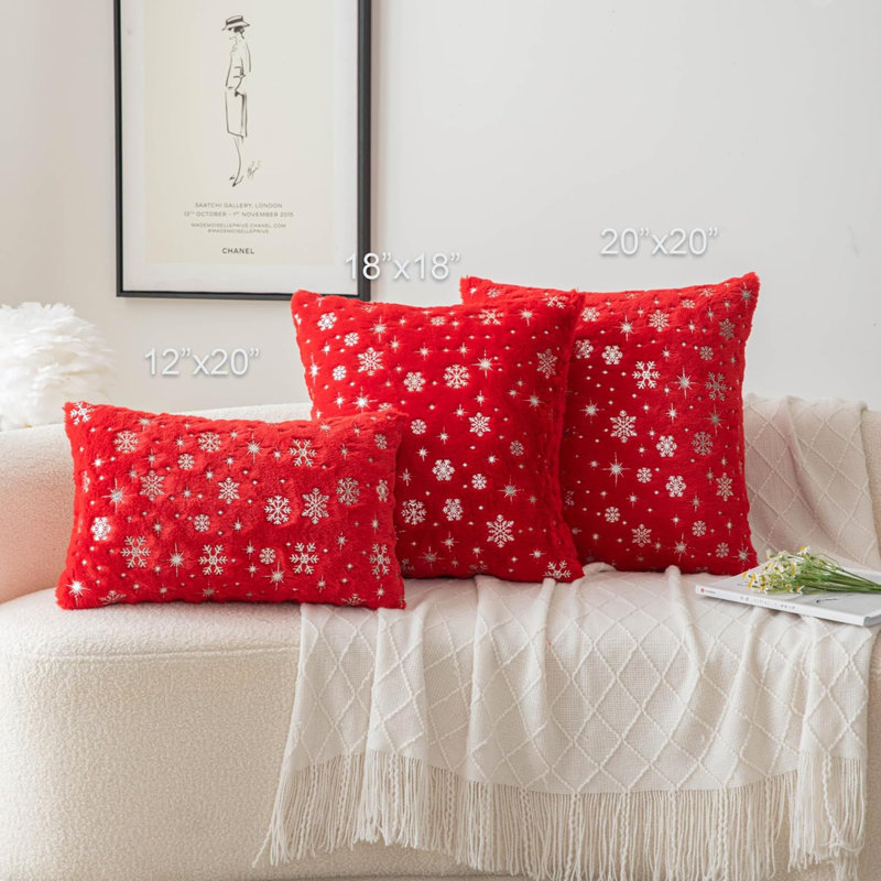 Housse de coussin réversible en fausse fourrure , Rouge