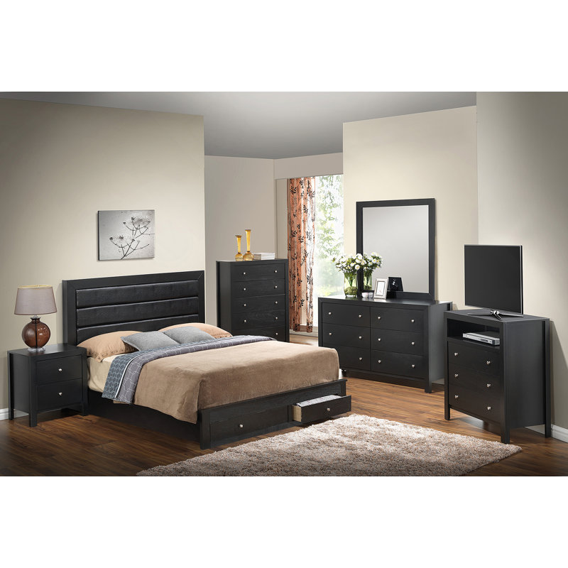 Sleek Transitional Black Storage Bed, Queen