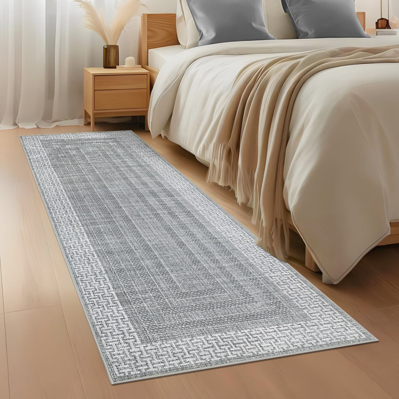 Modern Machien Washable Rugs for Living Room Ultra-Soft Geometric Bordered Indoor Rug, Non Shedding Low Pile Bedroom Carpet, Contemporary Floor Mats for Nursery