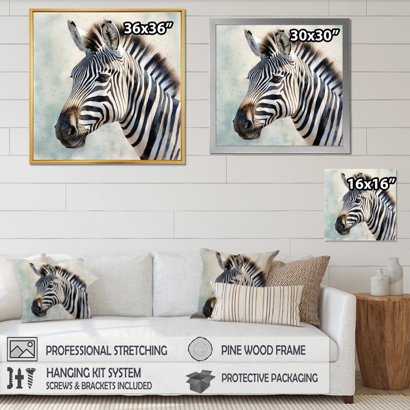 Reproduction d'art sur toile, Zèbre africain III, Cadre simple blanc, H 24 po x l 24 po x P 1 po