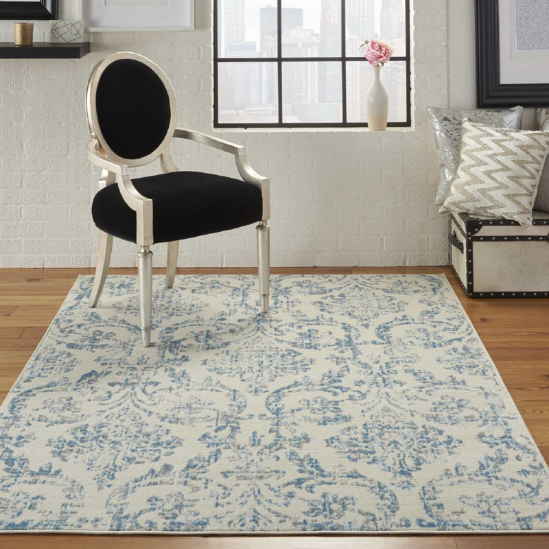 Tapis ivoire / bleu Yurig, Rectangle 6 pi x 9 pi