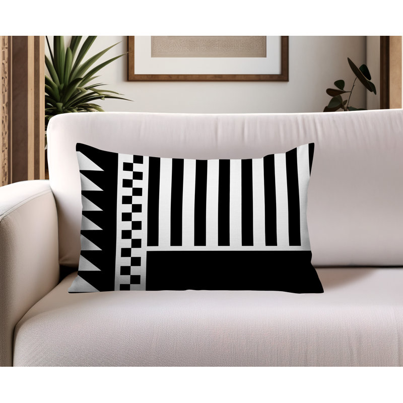 Oreiller rectangulaire réversible intérieur / extérieur Kaleido, Rectangulaire H 18 po x l 25 po, Noir