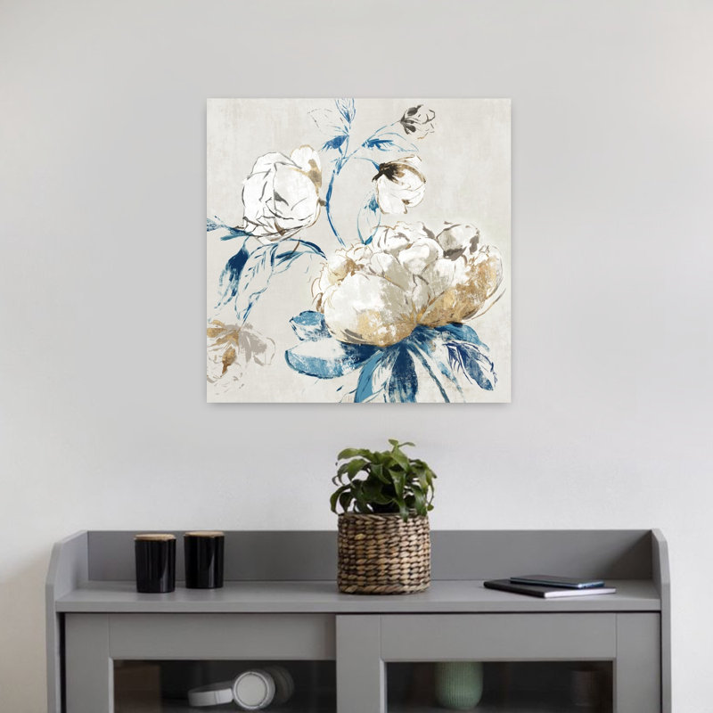 Pivoine délicate rétro dorée II, H 18 po x l 18 po