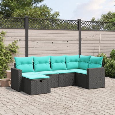 Garden Sofa Set Black Poly Rattan Steel Large Modular Outdoor Patio Sofa Set