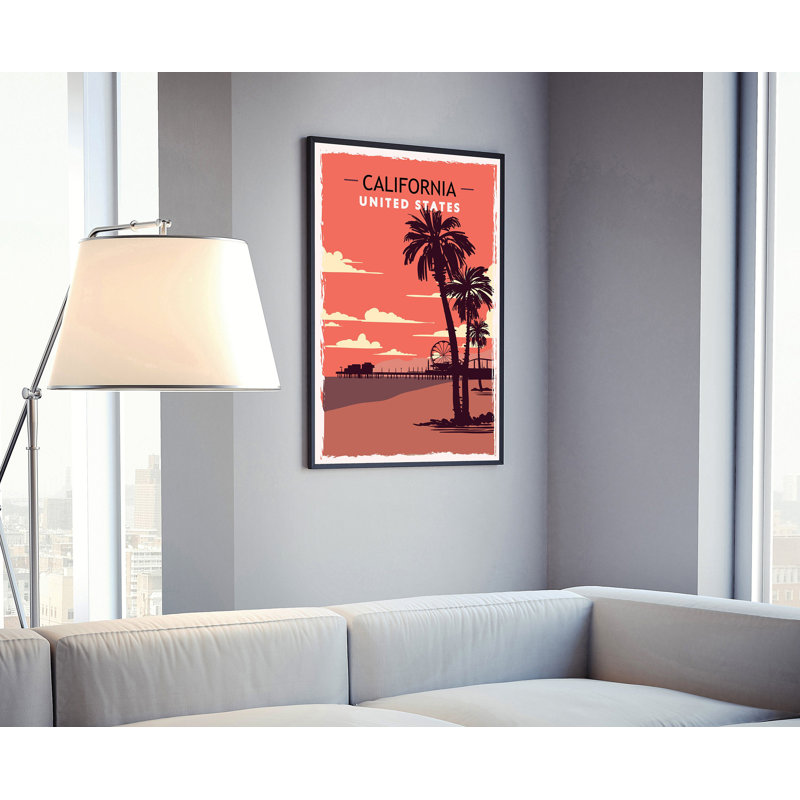 Affiche de voyage d'État de style rétro californien, impression rustique rétro, art mural maison, décoration murale de bureau