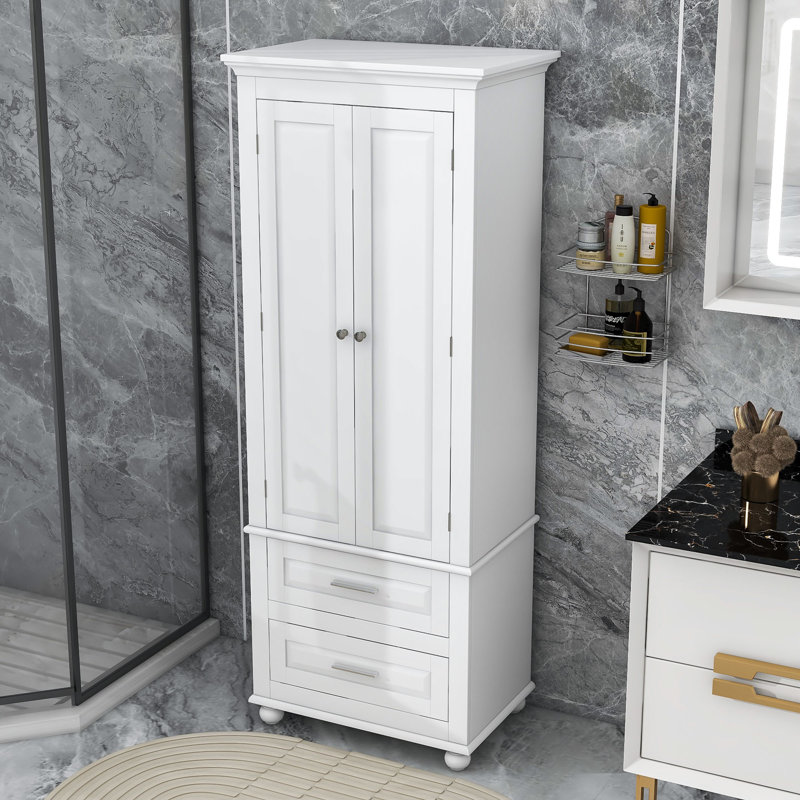 Armoire de rangement autoportante haute avec deux tiroirs, Blanc