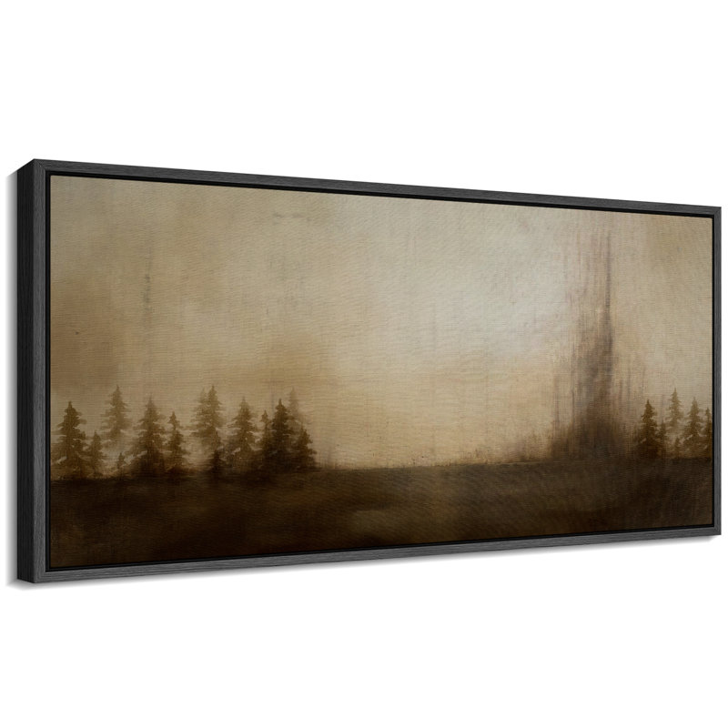 Arbres éthérés, scène naturelle douce, art moderne, H 30 po x l 60 po, Noir, noir, noir, noir