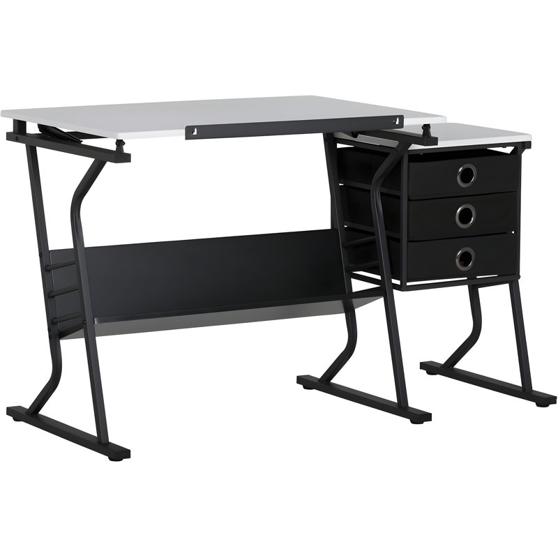 Studio Designs Eclipse Adjustable Drafting Table With Slide-Up Pencil Ledge, Under Desk Storage Shelf, And Included Padded Stool