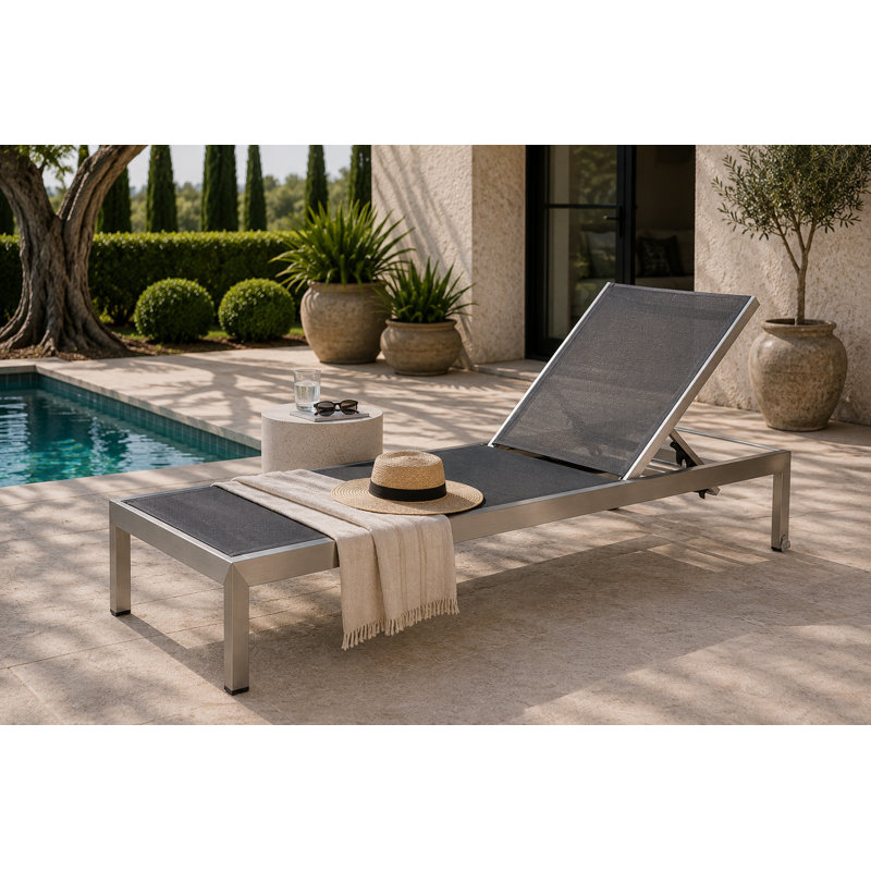 Chaise longue simple inclinable 76 po Aynura, Gris / Noir