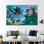 Œuvre d'art moderne imprimée sur toile: décoration murale abstraite bleue et verte, toiles à cadre noir 1P