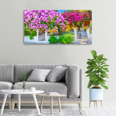 House With Bougainvillea - Wrapped Canvas Print