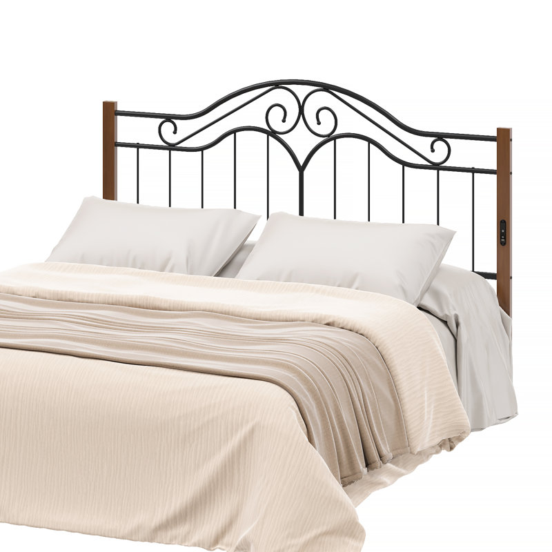 Vintage Platform Bed Metal Like Wood Headboard, King