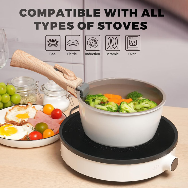 Pots And Pans Set Non Stick, Taupe Pots And Pans Set, 13PCS Aluminium Oven Safe Cookware Set, PTFE/PFAS/PFOA Free, Non Stick Pots And Pan Set Detachable Handle