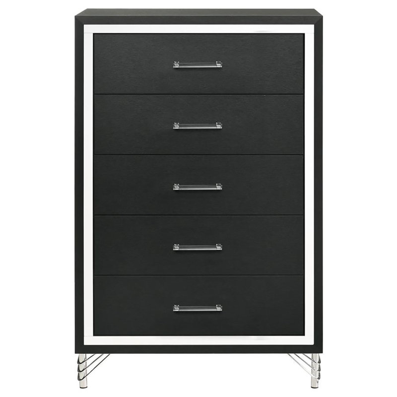 Commode 5 tiroirs Leibowitz, Noir/chrome