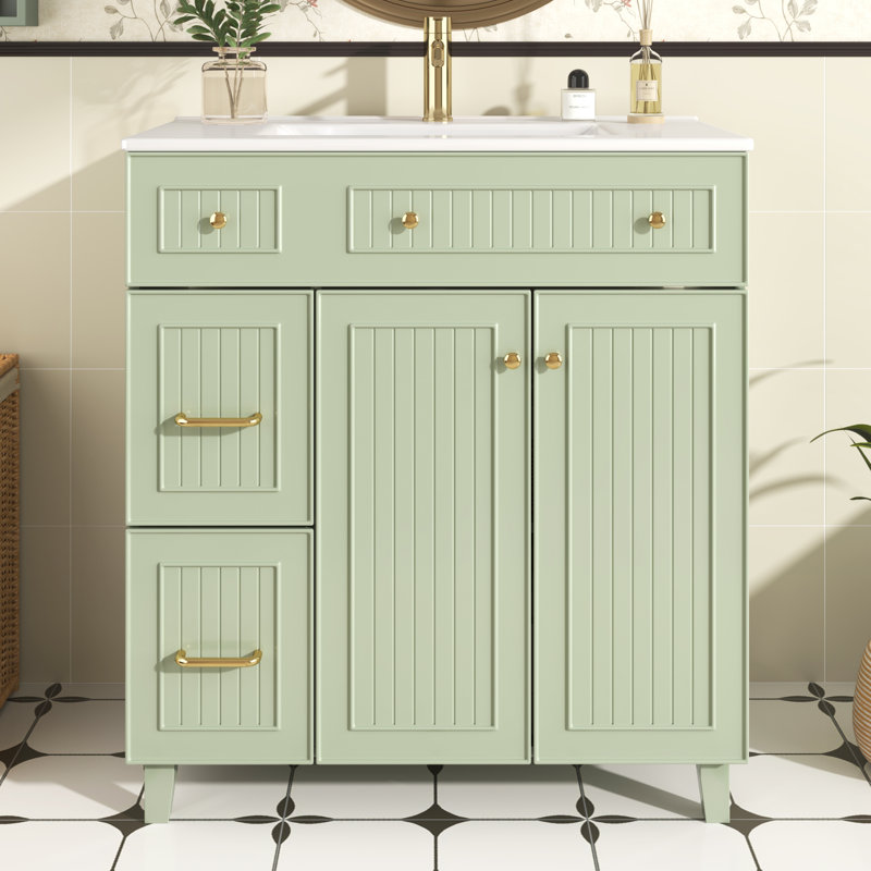 Bathroom Vanity Unit with Ceramic Sink, Green