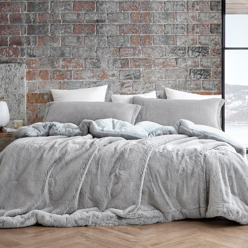 Chunky Bunny Coma Inducer Faux Fur Oversized Comforter Set, Queen Comforter + 2 Standard Shams, Gray