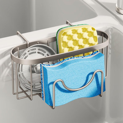 Stainless Steel Sponge Holder For Kitchen Sink - Movable Sink Caddy With M-Shaped Hook, Double Sink Organizer For Dish Sponge, Brush, And Sink Stopper