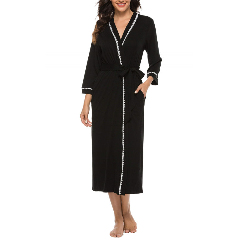 Nemanja Satin Mid-Calf Bathrobe, XL, Black
