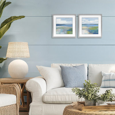 «Brushed Quiet Cove Landscape», ensemble de 2 impressions encadrées sous verre, design par Mona Grace