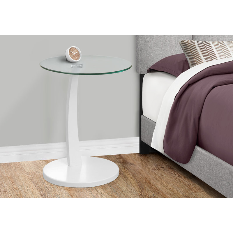 Contemporary White Bentwood 17.75" Round Accent Table with Tempered Glass Top