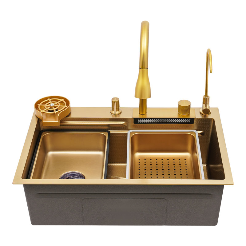 Évier de cuisine rectangulaire moderne avec robinet simple Oukaning, Doré