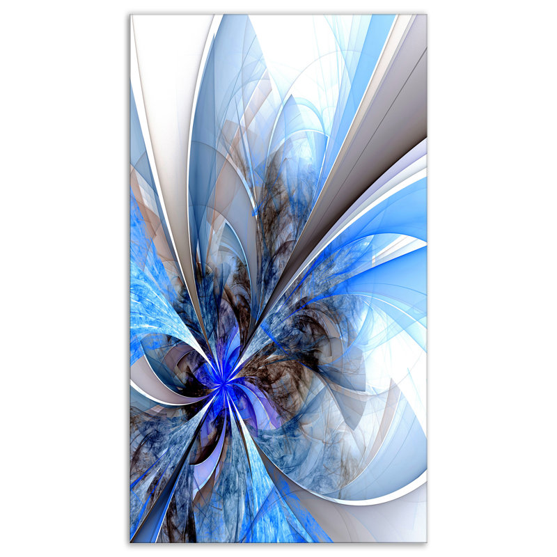 Impression sur toile tendue, en forme de fleur de couleur bleu fractal large, H 40 po x l 20 po x P 1po