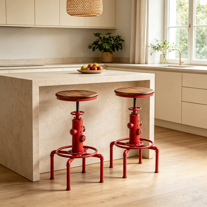 Dicle Swivel Adjustable Height Counter Stool, Brown/Antique Red, 2