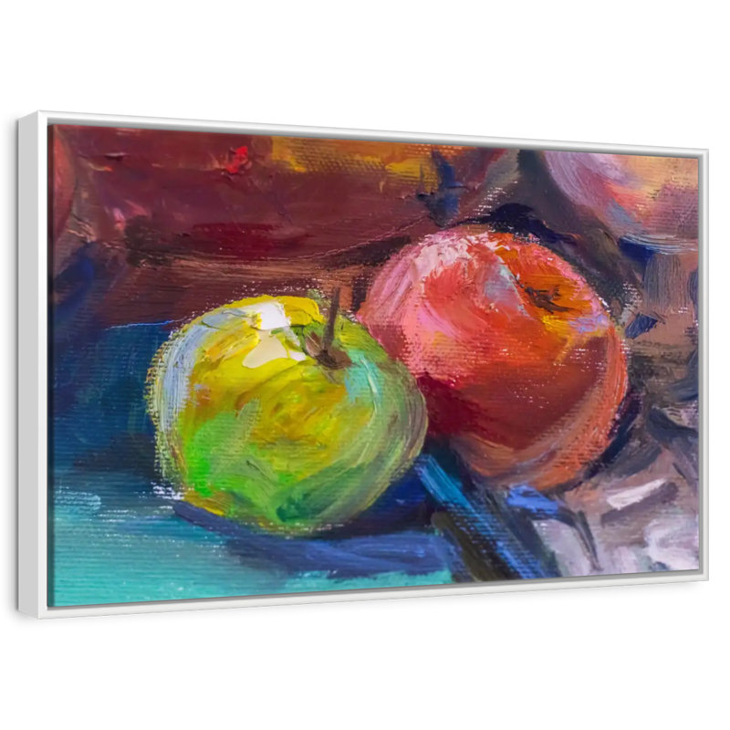 Nature morte aux pommes, 37 po x 25 po, Cadre flottant blanc