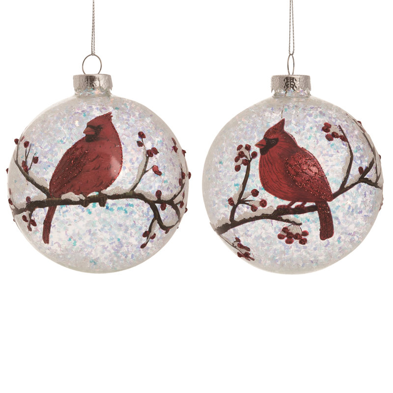  Ensemble de 2 décorations de Noël en verre Cardinal Glitz