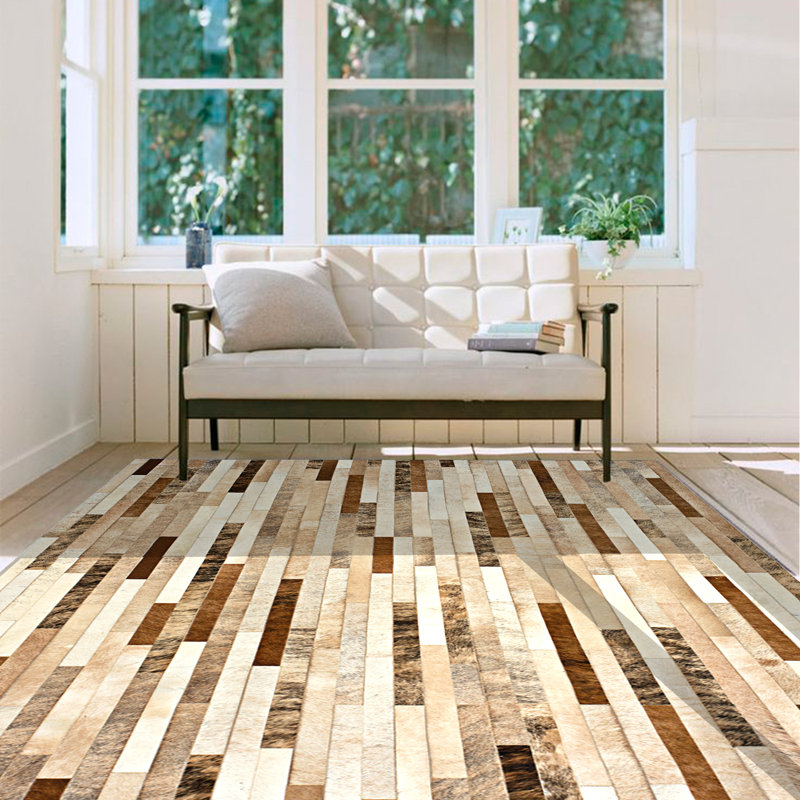 Poseidon Cowhide Striped Area Rug, Rectangle 6' x 9'