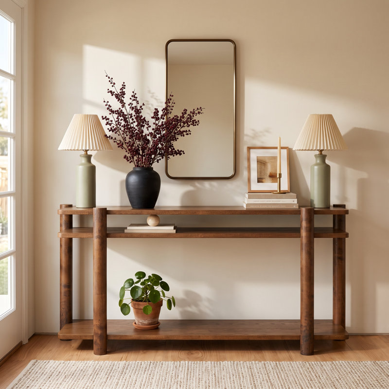 Hepburn 3 Shelf Wood Console Table, Medium Oak