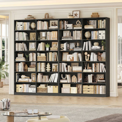 Bibliothèque de 84 po de hauteur, bibliothèque double à 7 niveaux avec 28 cubes de rangement, étagère grande capacité pour livres et décoration (ensemble de 2)
