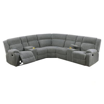 Power Motion Recliner Sectional In Fur-Like Corduroy With Integrated Cup Holders And USB Ports