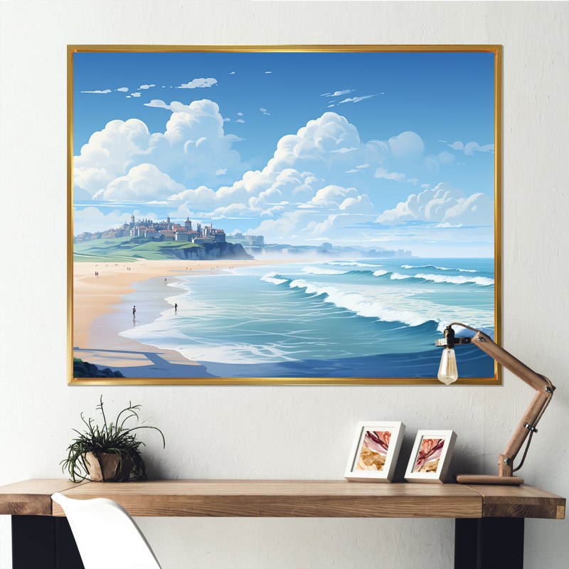 Plages françaises basques II sur toile, Cadre flottant doré, H 24 po x l 32 po x P 1 po