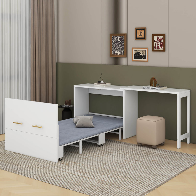 Lit simple escamotable avec bureau Murphy, Blanc