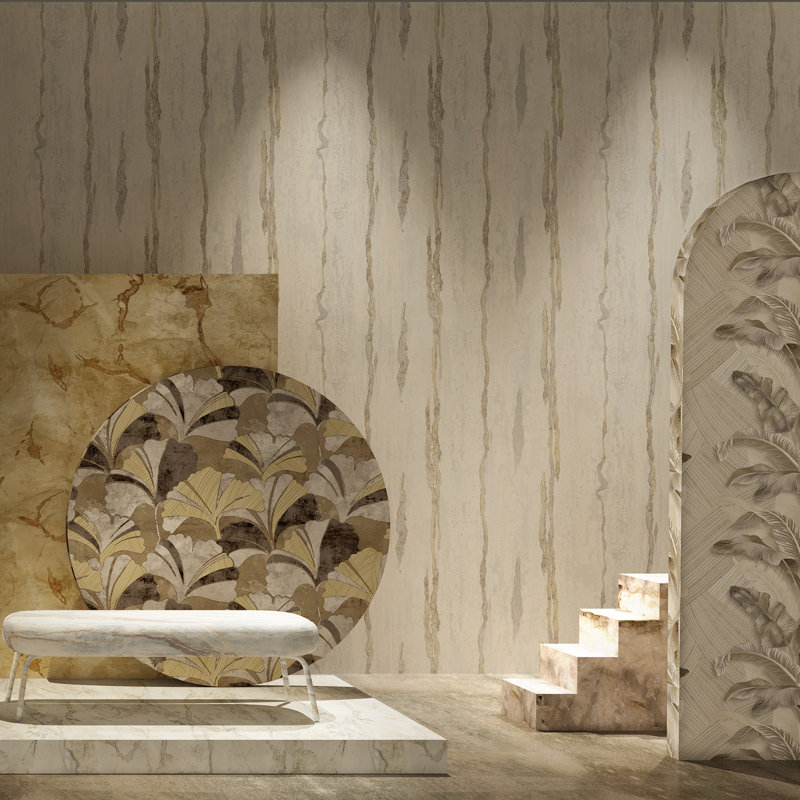 Stratum Verticale Design Metallic Texture 33' L x 42" W Wallpaper Roll, Beige/Cream/Silver
