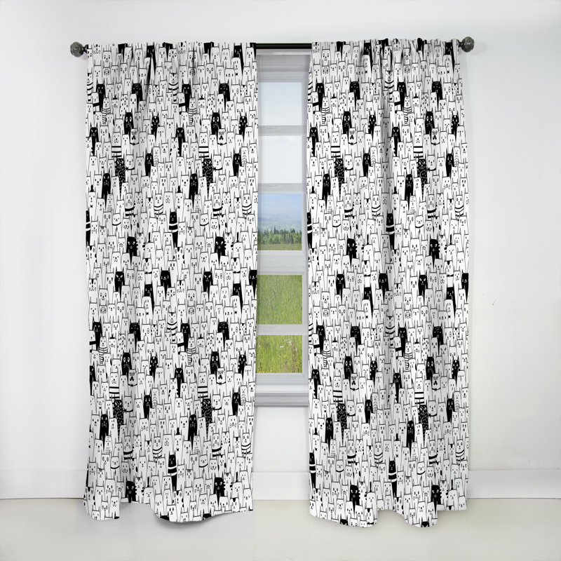 Motif de chats - Rideau simple occultant à motif animalier, L 52 po x L 90 po
