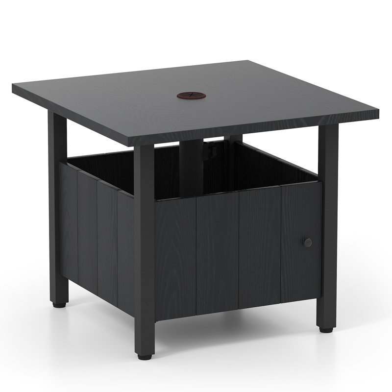 Square Metal Outdoor Side Table With Umbrella Hole , 55cm cm W 55cm cm D