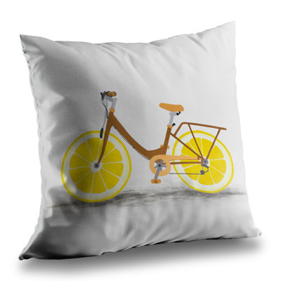 Lemon Wheel Bike Throw Pillow | Bedroom Food – Poly Twill Throw Pillow with Insert, Double-Sided Print