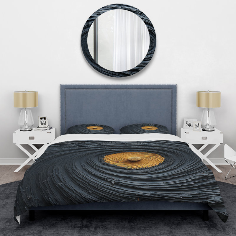Ensemble de housse de couette moderne en spirale gris et jaune Modern I, Housse de couette pour très grand lit et 2 très