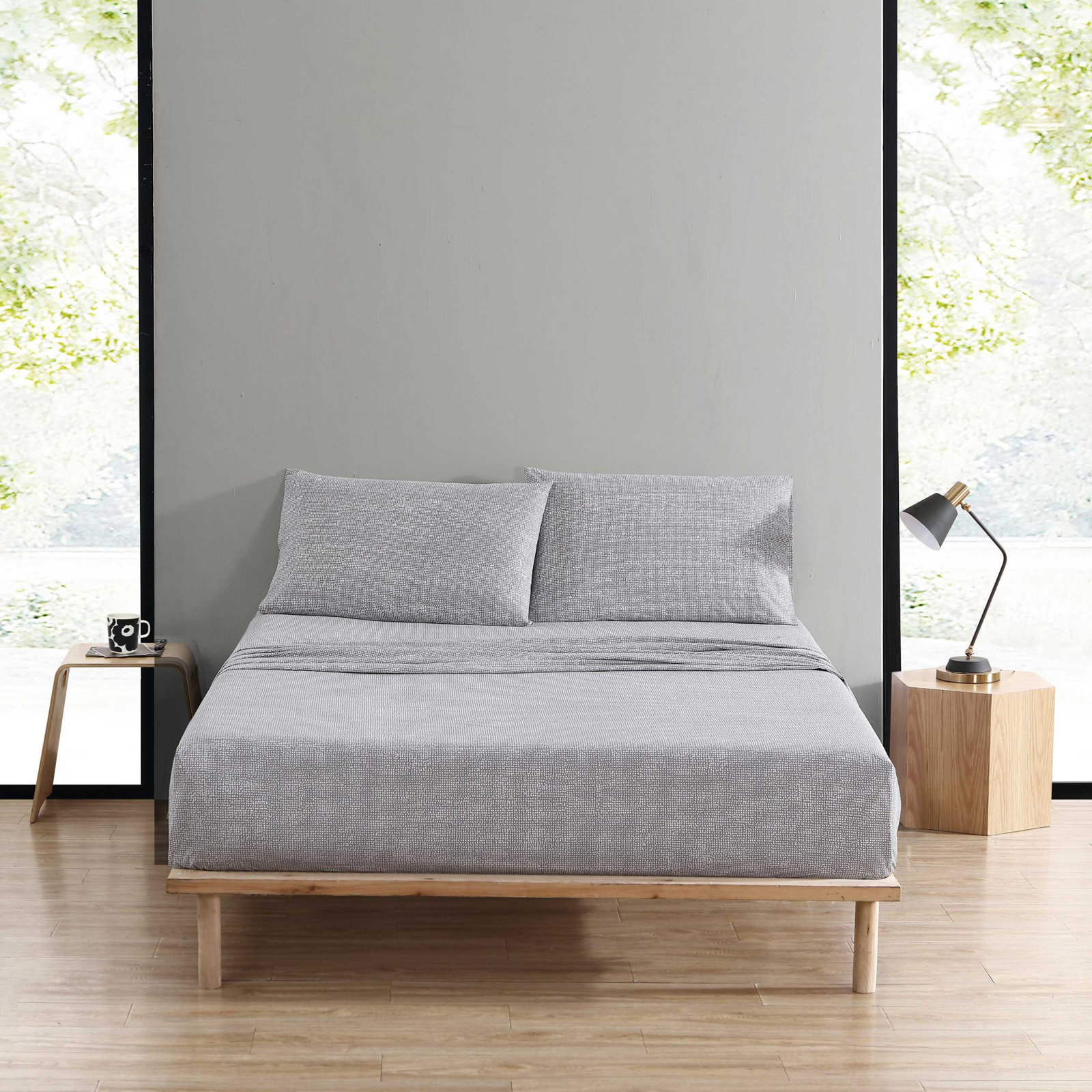 Mini Unikko 200 Thread Count 100% Cotton Sheet Set , Queen Sheet Set with 2 Standard Pillowcases, Gray/White