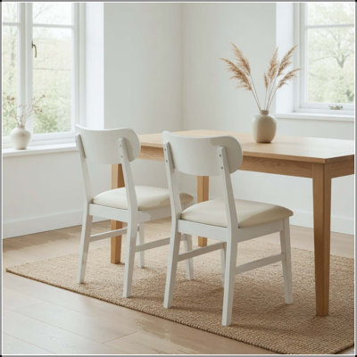 Modern White PU Leather Dining Chair with Rubberwood Legs (Set of 2)