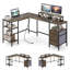 Bureau en L 63 po avec prise de courant avec supports pour écran, 2 tiroirs, tablettes de rangement brun rustique + noir-131263486