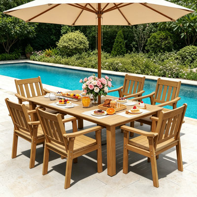 All Weather Outdoor Table and Chairs 7 Pieces Patio Dining Sets Outside Furniture With Umbrella Hole& Aluminum Frame HIPS Modern Patio Dining Set for 6 Person for Outside Backyard/Porch/Deck, 1-Tables 6-Chairs