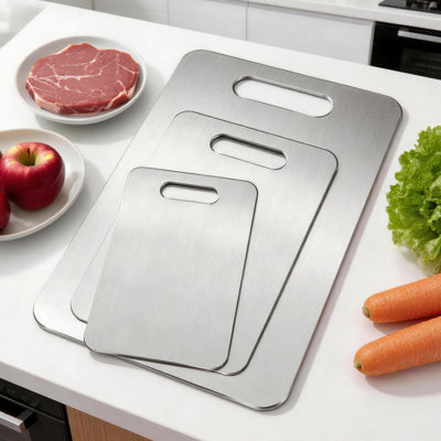 3 Pieces Stainless Steel Cutting Board,Chopping  Boards For Kitchen Double Sided,Dishwasher Safe, Perfect For Home Chefs & Food Prep（S+M+L)